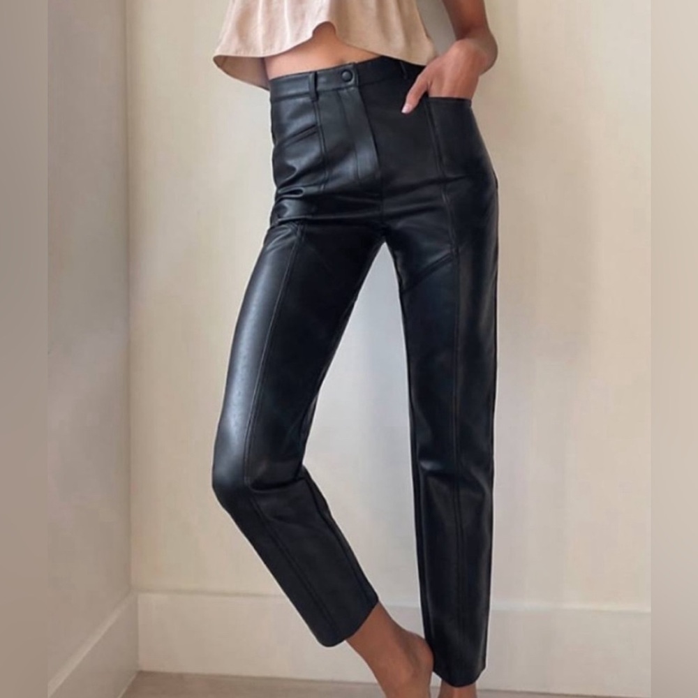 Aritzia Black Faux Leather High-Rise Slim Pants